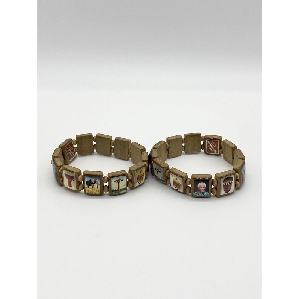 African Style Wood Stretch Elastic Wrist Story MerNe Bracelets 2 Duplicates